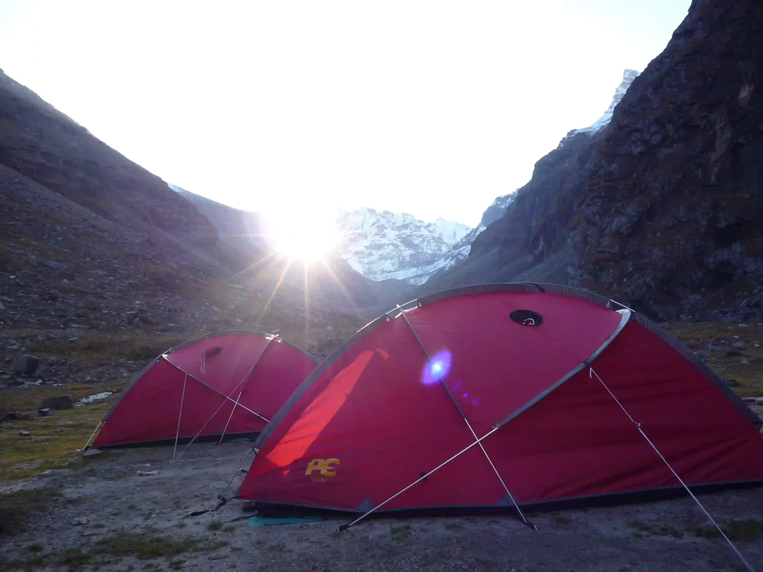 Tents pitched at a high camp in the Indian Himalayas