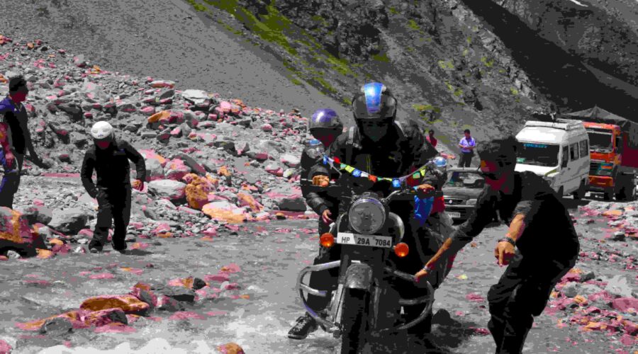 Nubra Pangong Motorcycle Circuit riders crossing Khardung La Pass in Ladakh